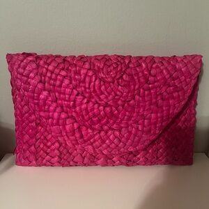Hot Pink Woven Clutch Bag